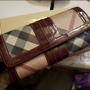 Vintage Burgandy Check Burberry Wallet Clutch
